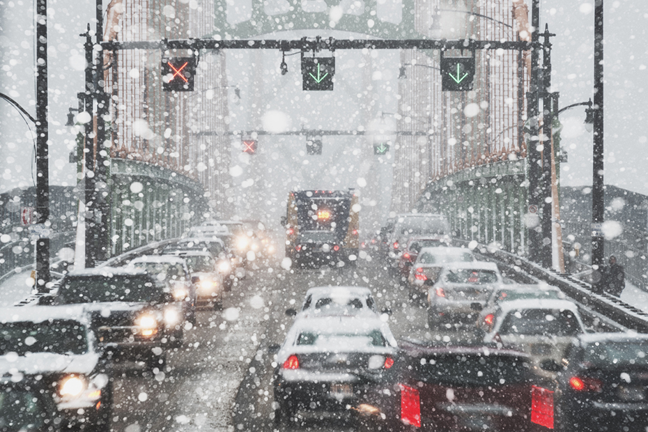 Traffic jam in the snow