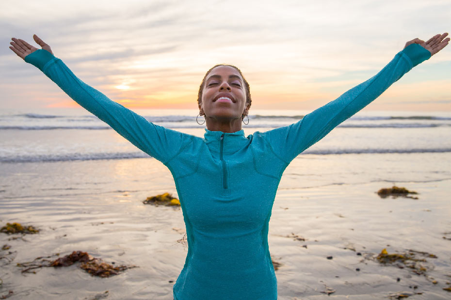 A woman who practices mental health hygiene