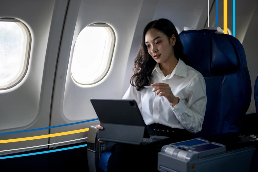 business woman covered by business travel insurance
