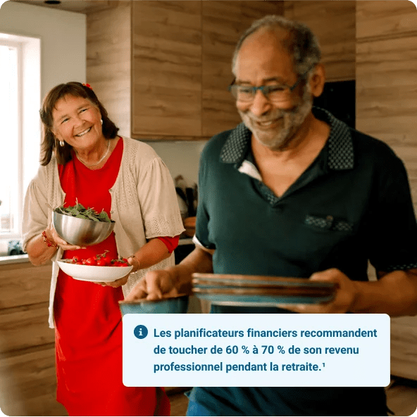 Un couple protégé par une assurance-vie
Les planificateurs financiers recommandent de toucher de 60 % à 70 % de son revenu professionnel pendant la retraite.